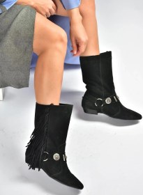 Resim V380625502 Siyah Süet Püskül Detaylı Kadın Bot Siyah-Süet 