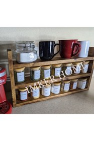 Resim IMKER HOME Ahşap Tezgahüstü Organizer Mutfak Rafı Baharatlık Takımı Standı Baharat Kavanoz Seti Düzenleyici 