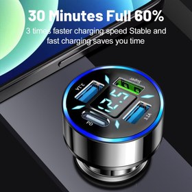 Resim 4-in-1 Hızlı Şarj Araba Şarj Cihazı, LED Ekran, PD USB Adaptörü, Dişi Erkek Bağlantı, Evrensel Uyum, Araba Fiş Güç Modu, ≤36V Çalışma Voltajı, Pil Yok - Çoklu Cihazlar İçin Hızlı Şarj, Araba Şarjı 