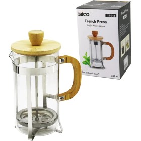 Resim K-yonlineticaret French Press Metal Kafes - Bambu Sap Bambu Kapak 600ML Cam Bitki Süzgeçi (5501) 