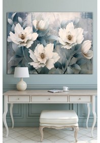 Resim Beyaz Çiçekli Dekoratif Sanatsal Kanvas Tablo 70 x 50 