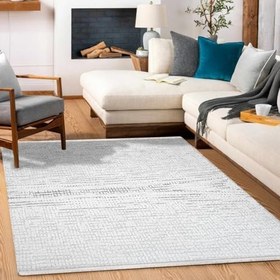Resim Krem Geometrik Modern Geometrik Etnik Eskitme Desenli Boho Makinada Yıkanabilir Hafif Hav Toz Vermez Leke Tutmaz Kaymaz Taban Dijital Makine Baskı Halı Oturma Odası Salon Yolluk Koridor Mutfak Halısı 