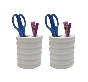 Resim 2 Adet Kalemlik Oval Çizgili Model Seramik Ofis Gereci 9x6x11cm Çok Renkli 