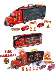 Resim BYCEGU 48752 TAŞIMA ÇANTALI İTFAİYE ARAÇLARI OYUNCAK TAŞIYICI TIR OYUNCAK KAMYON TIR 