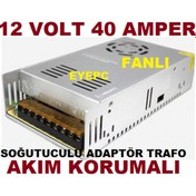 Resim EYEPC 12 Volt 12V 40 Amper Fanlı Metal Kasa Adaptör Akım Korumalı Trafo 