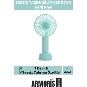 Resim Mediterian Mavi Mini USB Şarjlı 3 Kademe Sessiz Taşınabilir Vantilatör 