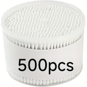 Resim 500 çift uçlu bambu çubuk seti, bir yuvarlak uç ve bir uçlu uç, 500 bambu çubuğu kutuda, 500 kulak temizleme makyaj bambu çubuğu, tek kullanımlık bambu çubukları 