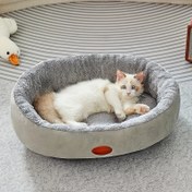 Resim Kediler & Köpekler için Rahat Peluş Oval Evcil Hayvan Yatağı - Kalın, Sıcak Yuva Her Mevsim İçin, Klasik Tarz 
