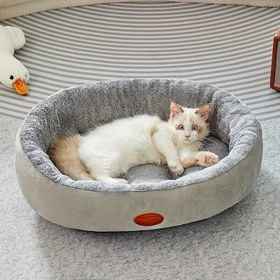 Resim Kediler & Köpekler için Rahat Peluş Oval Evcil Hayvan Yatağı - Kalın, Sıcak Yuva Her Mevsim İçin, Klasik Tarz 