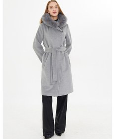 Resim Gamazzini Kürk Detaylı Punto Dikişli Kaban Gri 