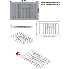 Resim 79x49 Cm Çekmece Içi Kaşıklık Gri 69,5/40 Cm Kadar Kesilebilir Kesim Yapılır Gri 