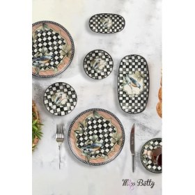 Resim Miss Betty 22 Parça Renkli Porselen Kahvaltı Takımı 6 Kişilik Desenli Özel Set 
