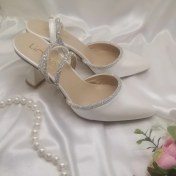 Resim Lineer Kadın Sedef Beyaz Taşlı 7 cm Kadeh Topuklu Stiletto 