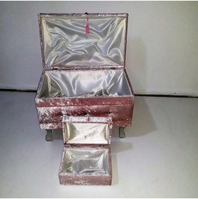 Resim Ankara Mobilya Çeyiz 12353 SANDIK Kapitone Büyük 3lü Model PEMBE Kadife Kumaş İçi tela El Yapım 