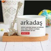 Resim Isme Özel Arkadaş Anlamlı Ahşap Altlıklı Fincan Seti 