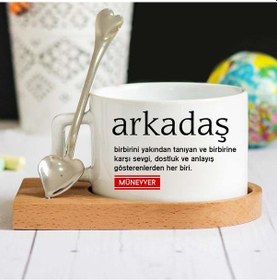 Resim Isme Özel Arkadaş Anlamlı Ahşap Altlıklı Fincan Seti 