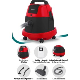 Resim Goldmaster Tozkoparan 2200 Watt Islak Kuru 20 Litre Kapasiteli Yıkanabilir Toz Torbalı Küre Elektrikli Süpürge 