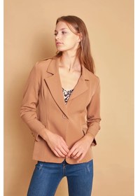 Resim Yakalı Cep Kapaklı Uzun Kol Hafif Likralı Kumaş Ofis Blazer Ceket-camel CAMEL 