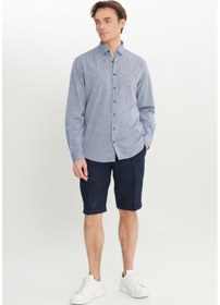 Resim AC&Co / Altınyıldız Classics Erkek Lacı Pamuklu Keten Comfort Fit Rahat Kesim Düğmeli Yaka Armürlü Gömlek Lacı 