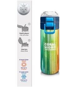 Resim Coral High Kids Lacivert Renkli Çizgili Desenli Pipetli Ve Direkt İçim Çelik Termos 500 Ml 31890 Açık Mavi - Sarı 