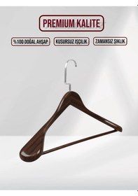 Resim Ceviz Ahşap Nikel Lama Kancalı Pabuçlu Takım Elbise Askısı 10 Adet Ceviz 