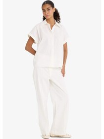 Resim Defacto Wide Leg Cepli Yüksek Bel Gabardin Pantolon F1649ax25auer105 Ekru 