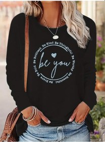 Resim Nnstartshopping Kadın Uzun Kollu Bisiklet Yakabe Youdesenli Viskon Bluz Siyah 