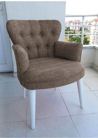 Resim Azra Mobilya Çay Seti Koltuk Takımı - Keten Kumaş - Beyaz Ahşap Ayak - Gürgen Iskelet - Kahverengi Kahverengi 