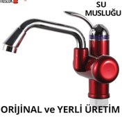 Resim Sıcak Musluk ASG-2K Elektrikli Ani Su Isıtıcı Termal Şofben Musluk Kırmızı 