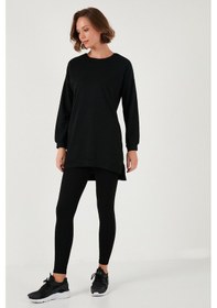 Resim Lela Modest Pamuklu Bisiklet Yaka Oversize Fit Bayan Tunik 5864896 Siyah 