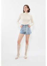 Resim Blue White Kadın %100 Pamuk Açık Mavi Mini Jean Şort mavi 
