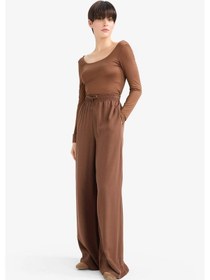 Resim Defacto Wide Leg Yüksek Bel Keten Karışımlı Pantolon E0127ax25aubn333 Kahve 