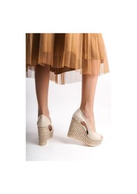 Resim Kadın Krem Cilt 11 Cm Platfomlu Dolgu Topuklu Ayakkabı Krem 