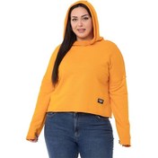 Resim Büyük Beden Kapüşonlu Düşük Kollu Pis Dikişli Üç İplik Hardal Sweatshirt-hardal Hardal 
