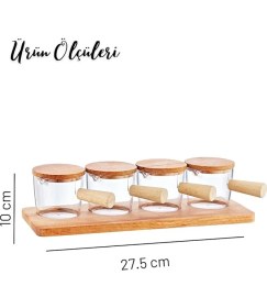 Resim CetKing Life 4'lü Ahşap Standlı Mika Kahvaltılık Takımı - Reçellik, Kahve Yanı Sunumluk 