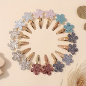 Resim Kızlar için 16-Lü Flower Saç Tıklar, Parlak Sekin Çiçek Barretleri, Karma Renk Polyester, Tüm Mevsim Elf Teması, 3-14 Yaş Aralığında Çocuklar için Çeşitli Saç Aksesuarları ve Stiller 