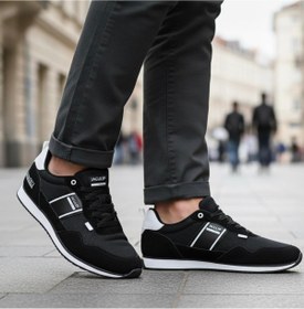 Resim Jagulep Siyah Erkek Sneaker Günlük Spor Ayakkabısı Esnek Tabanlı Rahat Ergonomik Ortopedik 