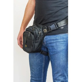 Resim Çok Gözlü Su Geçirmez Unisex Siyah Bel Bacak Omuz Motosiklet Kurye Çantası Bodybag 4962 