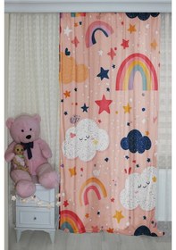 Resim Renkli Hayaller Gökkuşağı Bulut Çift Kanatlı Çocuk Odası Perdesi 