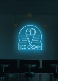 Resim Ice Cream Yazılı Ve Şekilli Neon Tabela Turkuaz 