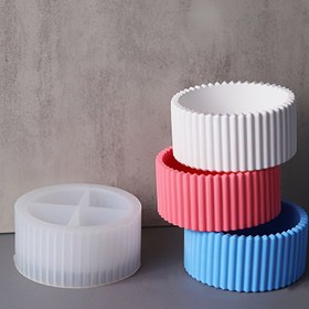 Resim Yuvarlak Çizgili Silikon Kalıp Mum Yapımı, Reçine Döküm & DIY El Sanatları - Çok Boyutlu El Yapımı Saklama Kutusu, Kalemlik, Vazo - Ev Dekoru & Takı Organizatörü (Beyaz, Pembe, Mavi), Mum Kalıpları Silikon, Kabartmalı Dokuma, Hassas İşçilik, El Sanatları Tutkunları 