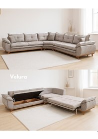 Resim Azir Yataklı & Bazalı Köşe Koltuk Takımı Gri 