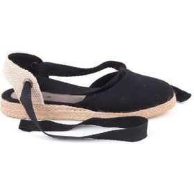 Resim Gerçek Elişi Ipli Düz Topuk Keten Espadril Handmade Siyah 