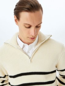 Resim Yarım Fermuarlı Çizgili Kışlık Triko Kazak 