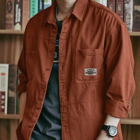 Resim [1 adet Vintage Rahat Pamuk Gömlek] Erkekler için Vintage Rahat Pamuk Düğmeli Gömlek, Bol Kesim, Esnek Olmayan Düz Renk, Cep Detaylı, Yaka Detaylı, Gömlek Kollu, Bahar/Sonbahar için - Dokuma Kumaş, Günlük Giyim, İş ve Hafta Sonu Rahat Giyim için İdeal 
