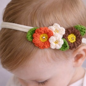 Resim seraskids El Örgüsü Çiçekli Kız Bebek Ve Çocuk Yumuşak Lastik Bandana 
