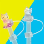 Resim 2 adet Parlayan Kedi Pipet Üstü, Reçine PVC, Su Geçirmez, Toz Geçirmez Kapağı 40oz Bardaklar için, Sevgililer Günü, Anneler Günü, Aile Toplantıları için İdeal - Sevimli Parlayan Meteor Tasarımı, Festivite Uygun İçecek Aksesuarı | Parlayan Pipet Üstü | Dayanıklı Pipet Ca 