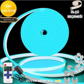 Resim Neon Esnek Şerit Led Tak Çalıştır Kumandalı - Dimmer- Buzmavi 5 M Buz Mavisi 