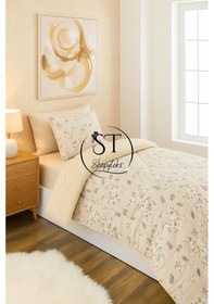 Resim Tek Kişilik Çiçekli Welsoft Yorgan Çift Taraflı 155x215 Bej 