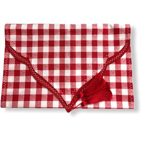 Resim Alice Piko Nakışlı Çift Taraflı Keten Runner Pötikare - 55x180 cm 